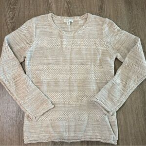 Coldwater Creek Sweater Beige Striped Sz M (10-12) 100% Cotton Old Money Classic